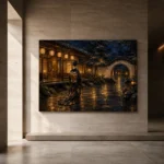 Amber & Deep Blue Courtyard Lantern Japanese Geisha Art Canvas Print - Image 6