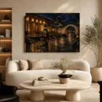 Amber & Deep Blue Courtyard Lantern Japanese Geisha Art Canvas Print - Image 7