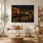 Amber & Deep Blue Courtyard Lantern Japanese Geisha Art Canvas Print - Image 8