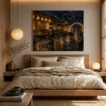 Amber & Deep Blue Courtyard Lantern Japanese Geisha Art Canvas Print - Image 9