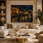 Amber & Deep Blue Courtyard Lantern Japanese Geisha Art Canvas Print - Image 10