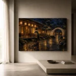 Amber & Deep Blue Courtyard Lantern Japanese Geisha Art Canvas Print - Image 11