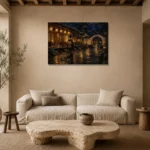 Amber & Deep Blue Courtyard Lantern Japanese Geisha Art Canvas Print presented in a sophisticated home setting