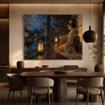 Amber & Deep Blue Veranda Lantern Japanese Geisha Art Canvas Print - Image 5