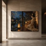 Amber & Deep Blue Veranda Lantern Japanese Geisha Art Canvas Print - Image 6