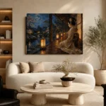 Amber & Deep Blue Veranda Lantern Japanese Geisha Art Canvas Print - Image 7