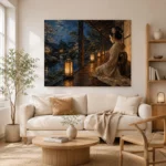 Amber & Deep Blue Veranda Lantern Japanese Geisha Art Canvas Print - Image 8