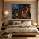 Amber & Deep Blue Veranda Lantern Japanese Geisha Art Canvas Print - Image 9