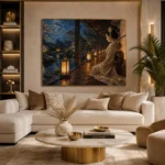 Amber & Deep Blue Veranda Lantern Japanese Geisha Art Canvas Print - Image 10