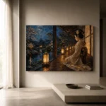 Amber & Deep Blue Veranda Lantern Japanese Geisha Art Canvas Print - Image 11