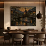 Amber & Deep Blue Bridge Lantern Japanese Geisha Art Canvas Print - Image 5