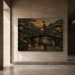 Amber & Deep Blue Bridge Lantern Japanese Geisha Art Canvas Print - Image 6