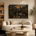 Amber & Deep Blue Bridge Lantern Japanese Geisha Art Canvas Print - Image 7