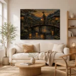 Amber & Deep Blue Bridge Lantern Japanese Geisha Art Canvas Print - Image 8