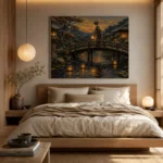 Amber & Deep Blue Bridge Lantern Japanese Geisha Art Canvas Print - Image 9