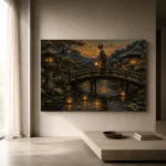 Amber & Deep Blue Bridge Lantern Japanese Geisha Art Canvas Print - Image 11