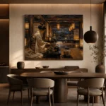Amber & Deep Blue Tea House Japanese Geisha Art Canvas Print - Image 5