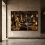 Amber & Deep Blue Tea House Japanese Geisha Art Canvas Print - Image 6