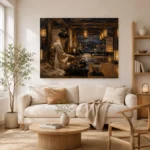 Amber & Deep Blue Tea House Japanese Geisha Art Canvas Print - Image 8