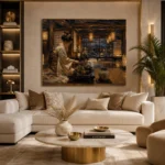 Amber & Deep Blue Tea House Japanese Geisha Art Canvas Print - Image 10