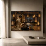Amber & Deep Blue Tea House Japanese Geisha Art Canvas Print - Image 11
