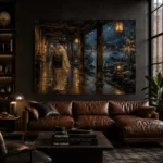 Amber & Deep Blue Rain Walk Lantern Japanese Geisha Art Canvas Print - Image 4