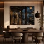 Amber & Deep Blue Rain Walk Lantern Japanese Geisha Art Canvas Print - Image 5