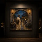 Amber & Deep Blue Moon Gate Japanese Geisha Art Canvas Print - Image 7
