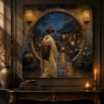 Amber & Deep Blue Alcove Lantern Japanese Geisha Art Canvas Print - Image 2