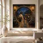 Amber & Deep Blue Alcove Lantern Japanese Geisha Art Canvas Print - Image 8