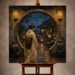 Amber & Deep Blue Alcove Lantern Japanese Geisha Art Canvas Print - Image 10