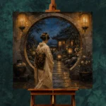Amber & Deep Blue Alcove Lantern Japanese Geisha Art Canvas Print - Image 11