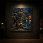 Amber & Deep Blue Garden Pond Japanese Geisha Art Canvas Print - Image 7