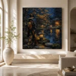 Amber & Deep Blue Garden Pond Japanese Geisha Art Canvas Print - Image 8