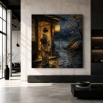 Amber & Indigo Rain Threshold Japanese Geisha Art Canvas Print - Image 3
