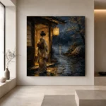 Amber & Indigo Rain Threshold Japanese Geisha Art Canvas Print - Image 4