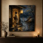 Amber & Indigo Rain Threshold Japanese Geisha Art Canvas Print - Image 6
