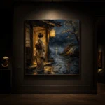Amber & Indigo Rain Threshold Japanese Geisha Art Canvas Print - Image 7