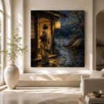 Amber & Indigo Rain Threshold Japanese Geisha Art Canvas Print - Image 8