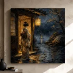 Amber & Indigo Rain Threshold Japanese Geisha Art Canvas Print - Image 9