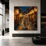Amber & Deep Blue Corridor Lantern Japanese Geisha Art Canvas Print - Image 3