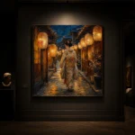 Amber & Deep Blue Corridor Lantern Japanese Geisha Art Canvas Print - Image 7