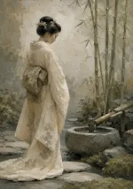 Ivory & Sage Zen Garden Geisha Art Canvas Print