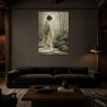 Ivory & Sage Zen Garden Geisha Art Canvas Print shown in a warm modern interior