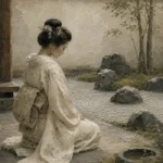 Sage & Ivory Kneeling Zen Garden Geisha Art Canvas Print
