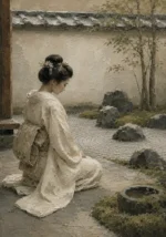 Sage & Ivory Kneeling Zen Garden Geisha Art Canvas Print