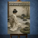 Sage & Ivory Kneeling Zen Garden Geisha Art Canvas Print - Image 2