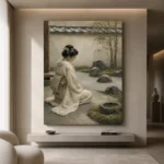 Sage & Ivory Kneeling Zen Garden Geisha Art Canvas Print - Image 4