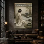 Sage & Ivory Kneeling Zen Garden Geisha Art Canvas Print - Image 5