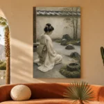 Sage & Ivory Kneeling Zen Garden Geisha Art Canvas Print - Image 6